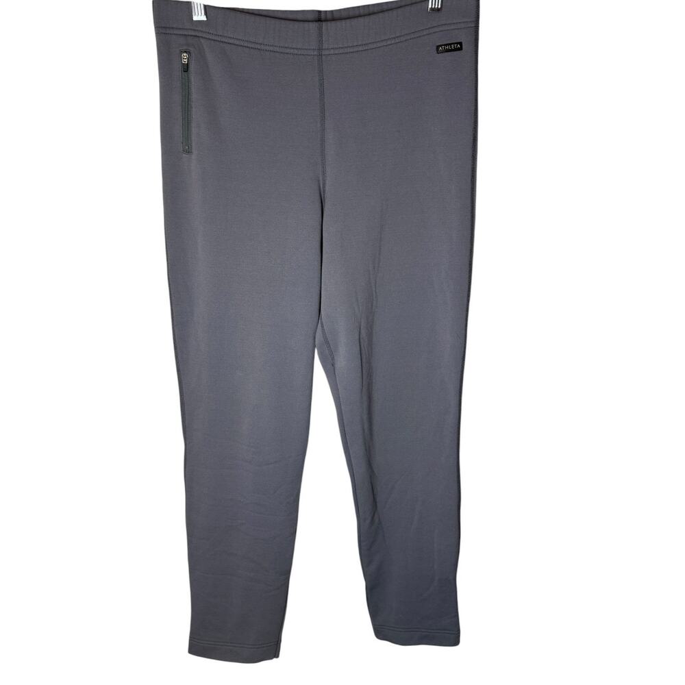 Athleta Altered Medium Gray Straight Leg Stretch Pants Elastic Waist Zip Pocket